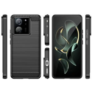 Husa Supreme Carbon compatibila cu Xiaomi 13T / 13T Pro, Protectie precisa, Design canelat, Margini ranforsate, Anti-amprente, Negru