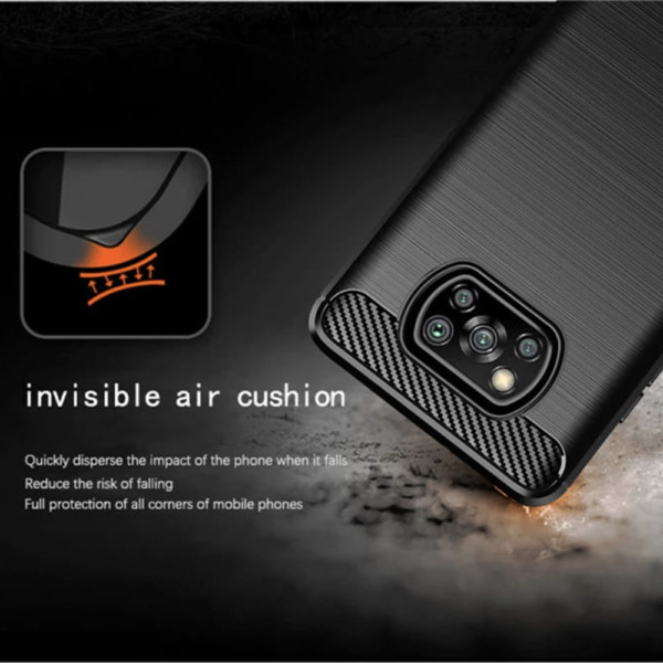 Husa Supreme Carbon compatibila cu Xiaomi Poco X3 / X3 NFC / X3 Pro, Protectie precisa, Design canelat, Margini ranforsate, Anti-amprente, Negru