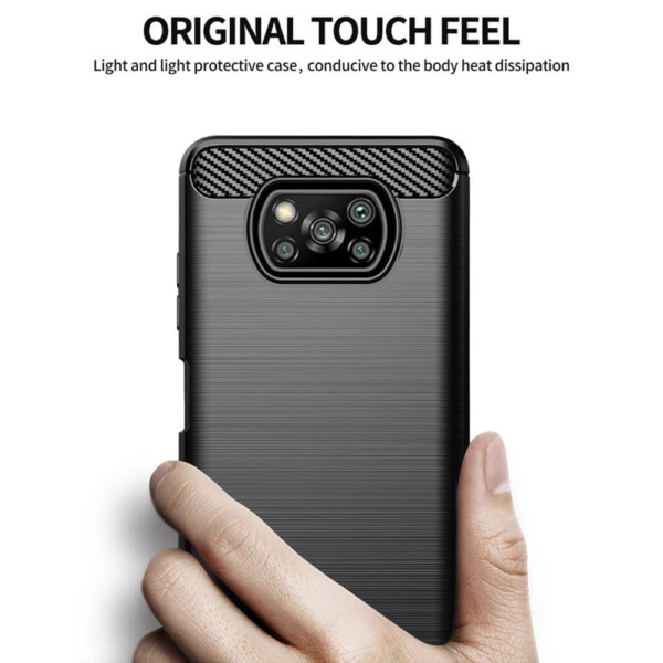 Husa Supreme Carbon compatibila cu Xiaomi Poco X3 / X3 NFC / X3 Pro, Protectie precisa, Design canelat, Margini ranforsate, Anti-amprente, Negru