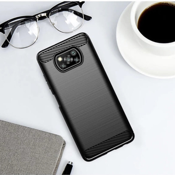 Husa Supreme Carbon compatibila cu Xiaomi Poco X3 / X3 NFC / X3 Pro, Protectie precisa, Design canelat, Margini ranforsate, Anti-amprente, Negru