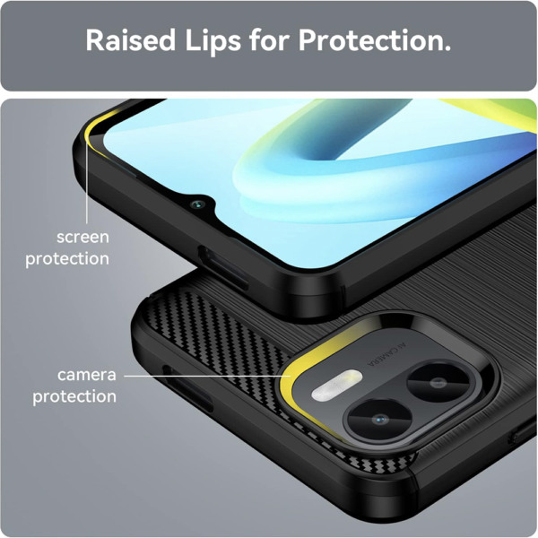 Husa Supreme Carbon compatibila cu Xiaomi Redmi A2, Protectie precisa, Design canelat, Margini ranforsate, Anti-amprente, Negru