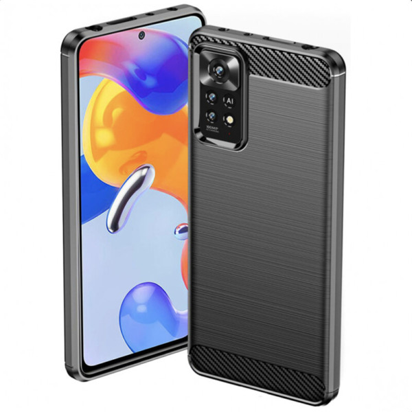 Husa Supreme Carbon compatibila cu Xiaomi Redmi Note 11 Pro 4G, Protectie precisa, Design canelat, Margini ranforsate, Anti-amprente, Negru