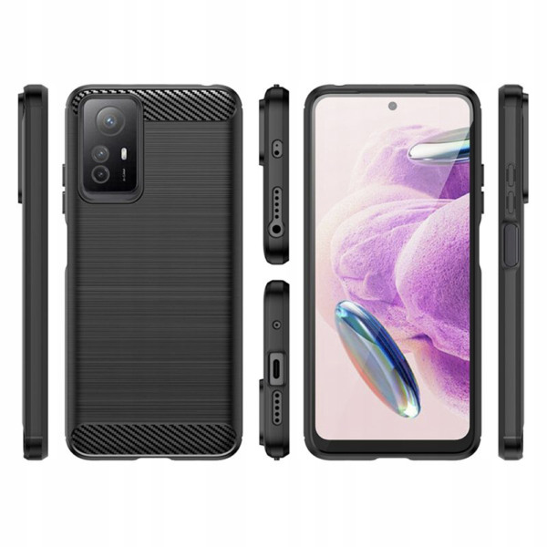 Husa Supreme Carbon compatibila cu Xiaomi Redmi Note 12S, Protectie precisa, Design canelat, Margini ranforsate, Anti-amprente, Negru