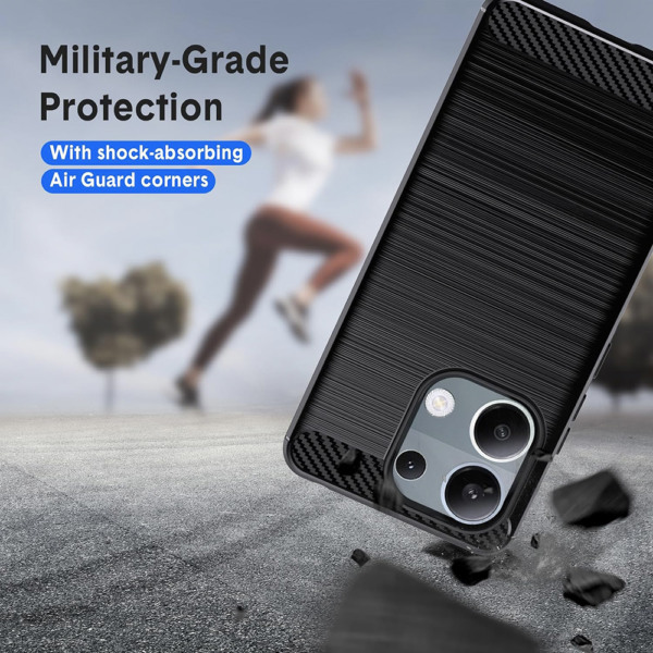 Husa Supreme Carbon compatibila cu Xiaomi Redmi Note 13 Pro 4G, Protectie precisa, Design canelat, Margini ranforsate, Anti-amprente, Negru