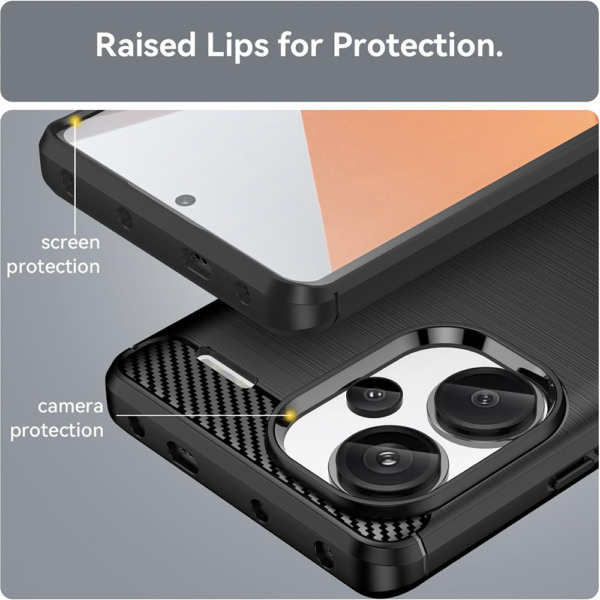 Husa Supreme Carbon compatibila cu Xiaomi Redmi Note 13 Pro Plus / Note 13 Pro +, Protectie precisa, Design canelat, Margini ranforsate, Anti-amprente, Negru