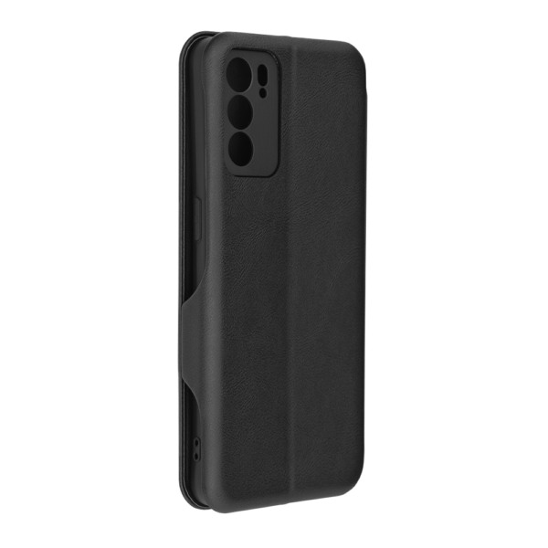 Husa Power Magnet compatibila cu Oppo Reno6 5G, Interior catifea, Exterior piele, Tip carte, Suport card, Protectie camere, Inchidere magnetica, Negru