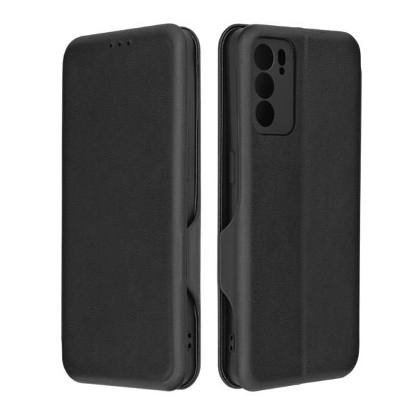 Husa Power Magnet compatibila cu Oppo Reno6 5G, Interior catifea, Exterior piele, Tip carte, Suport card, Protectie camere, Inchidere magnetica, Negru