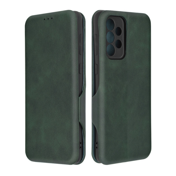 Husa Power Magnet compatibila cu Samsung Galaxy A33 5G, Interior catifea, Exterior piele, Tip carte, Suport card, Protectie camere, Inchidere magnetica, Verde inchis