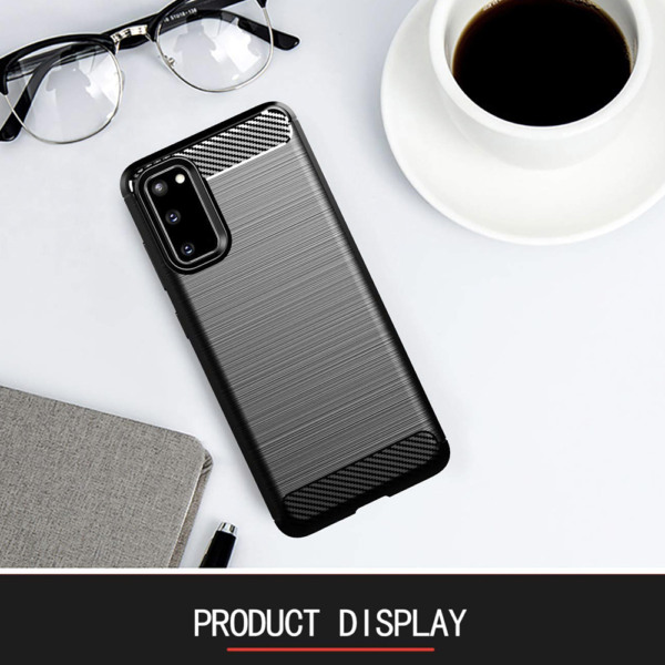 Husa Supreme Carbon compatibila cu Samsung Galaxy S20, Protectie precisa, Design canelat, Margini ranforsate, Anti-amprente, Negru