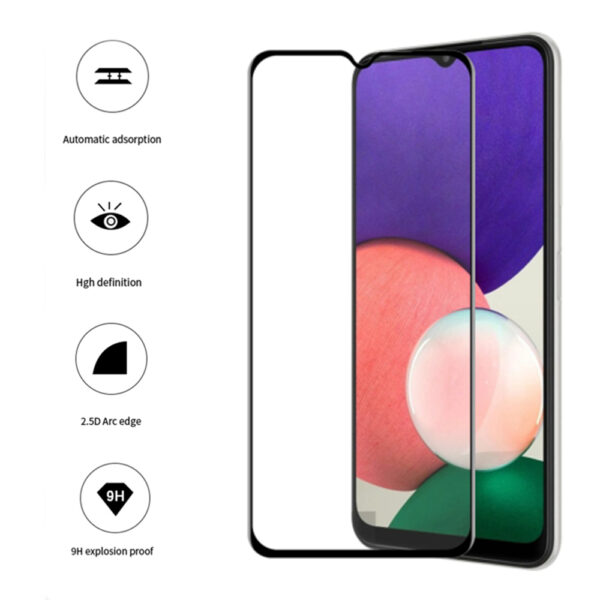 Folie COMANDO Ultra Thin Proof compatibila cu Samsung Galaxy A22, Rezistenta ridicata la socuri, Acoperire completa a ecranului, Lipici adeziv pe intreaga suprafata, 0,3 mm, Cadru negru - 2