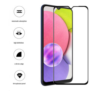 Folie COMANDO Ultra Thin Proof compatibila cu Samsung Galaxy A03s, Rezistenta ridicata la socuri, Acoperire completa a ecranului, Lipici adeziv pe intreaga suprafata, 0,3 mm, Cadru negru - 3