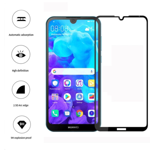 Folie COMANDO Ultra Thin Proof compatibila cu Huawei Y5 (2019), Rezistenta ridicata la socuri, Acoperire completa a ecranului, Lipici adeziv pe intreaga suprafata, 0,3 mm, Cadru negru - 2