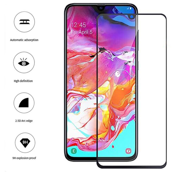 Folie COMANDO Ultra Thin Proof compatibila cu Samsung Galaxy A90, Rezistenta ridicata la socuri, Acoperire completa a ecranului, Lipici adeziv pe intreaga suprafata, 0,3 mm, Cadru negru - 2