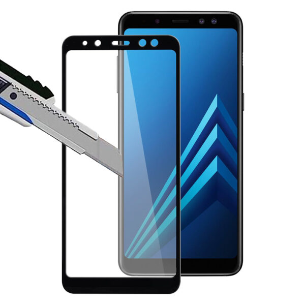 Folie COMANDO Ultra Thin Proof compatibila cu Samsung Galaxy A8 (2018), Rezistenta ridicata la socuri, Acoperire completa a ecranului, Lipici adeziv pe intreaga suprafata, 0,3 mm, Cadru negru - 2