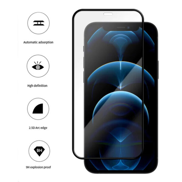 Folie COMANDO Ultra Thin Proof compatibila cu Apple iPhone 12 Pro Max, Rezistenta ridicata la socuri, Acoperire completa a ecranului, Lipici adeziv pe intreaga suprafata, 0,3 mm, Cadru negru - 3