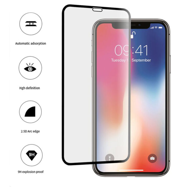 Folie COMANDO Ultra Thin Proof compatibila cu Apple iPhone XS Max, Rezistenta ridicata la socuri, Acoperire completa a ecranului, Lipici adeziv pe intreaga suprafata, 0,3 mm, Cadru negru - 3