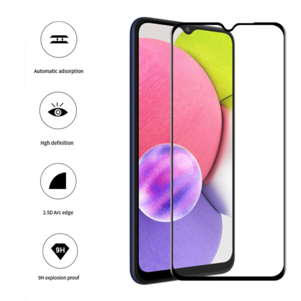 Folie COMANDO Ultra Thin Proof compatibila cu Samsung Galaxy A03, Rezistenta ridicata la socuri, Acoperire completa a ecranului, Lipici adeziv pe intreaga suprafata, 0,3 mm, Cadru negru - 3