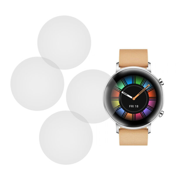 Set 4 x Folie compatibila cu Huawei Watch GT 2 42 mm, InvisiFlex Full Glue, Silicon hydrogel regenerabil, Anti soc si anti spargeri, SlimLine NanoShield, Transparenta