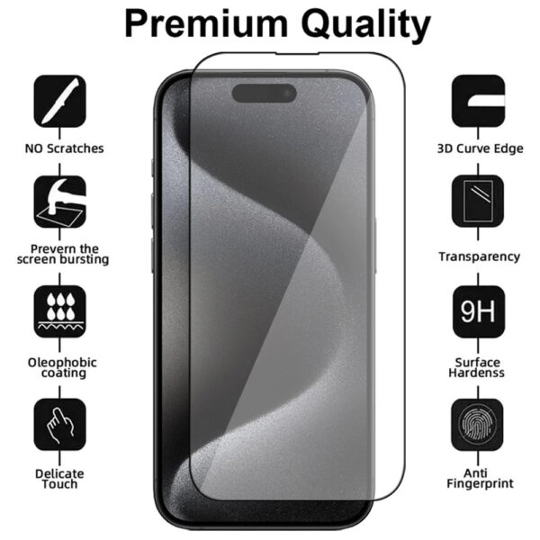 Folie Sticla compatibila cu iPhone 15 Pro, Protectie de duritate militara, Claritate HD, Aplicare Instant, Full Cover, Anti Zgarieturi, Anti Spargere, Anti Amprente, Negru - 2