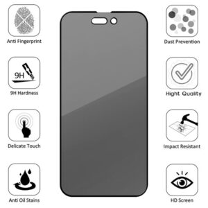 Folie Anti-Spy compatibila cu Apple iPhone 14 Pro, COMANDO Privacy, Filtru de confidentialitate, Protectie intimitate, Calitate japoneza, Adeziv complet, Negru - 3