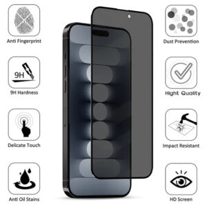 Folie Anti-Spy compatibila cu Apple iPhone 15, COMANDO Privacy, Filtru de confidentialitate, Protectie intimitate, Calitate japoneza, Adeziv complet, Negru - 3