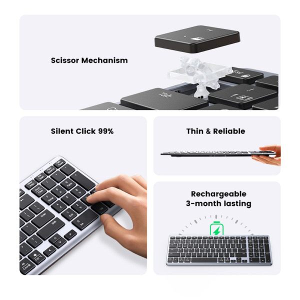 Tastatura wireless Ugreen Slim Confort, Design ergonomic, Negru