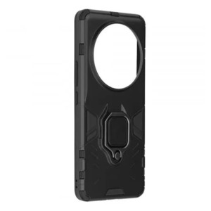 Husa COMANDO Armor Ring compatibila cu Xiaomi 14 Ultra, Tactical Defense Protect, Hybrid Antishock, Placuta metalica integrata pentru prindere suport auto, Inel rotativ 360 grade, PVC si PC, Negru