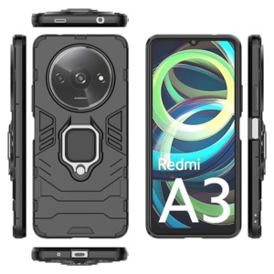 Husa COMANDO Armor Ring compatibila cu Xiaomi Redmi A3, Tactical Defense Protect, Hybrid Antishock, Placuta metalica integrata pentru prindere suport auto, Inel rotativ 360 grade, PVC si PC, Negru