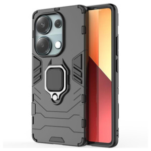 Husa COMANDO Armor Ring compatibila cu Xiaomi Redmi Note 13 Pro 4G / Poco M6 Pro 4G, Tactical Defense Protect, Hybrid Antishock, Placuta metalica integrata pentru prindere suport auto, Inel rotativ 360 grade, PVC si PC, Negru