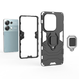 Husa COMANDO Armor Ring compatibila cu Xiaomi Redmi Note 13 Pro 4G / Poco M6 Pro 4G, Tactical Defense Protect, Hybrid Antishock, Placuta metalica integrata pentru prindere suport auto, Inel rotativ 360 grade, PVC si PC, Negru