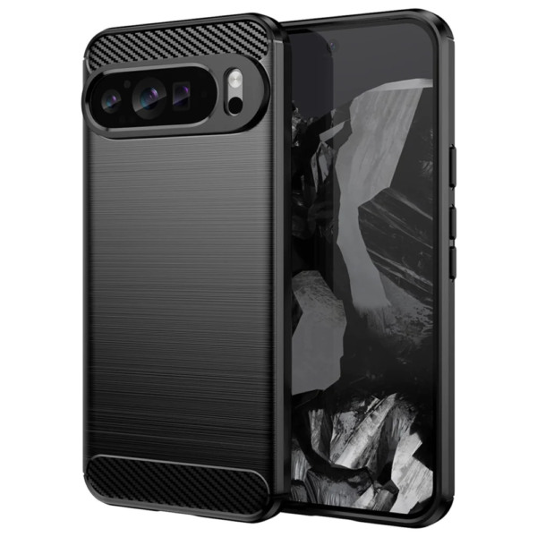 Husa Supreme Carbon compatibila cu Google Pixel 9, Protectie precisa, Design canelat, Margini ranforsate, Anti-amprente, Negru