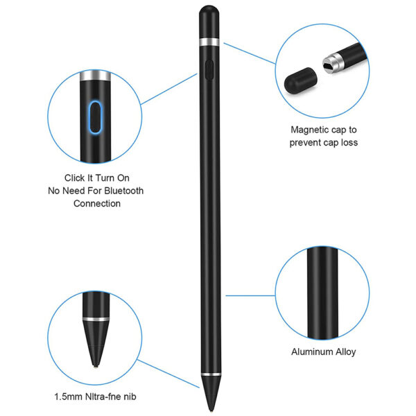 Stylus pen, Activ, Universal, Compatibil cu telefoane si tablete, SmartPen Prime, Compact, Confortabil, Ideal pentru scris si desen, Cablu inclus, Negru - 5