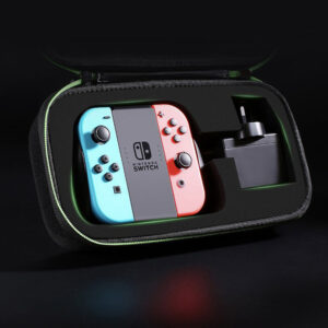 Husa tip geanta pentru Nintendo Switch, Compartimente pentru accesorii, Carabina, Fermoar dublu, Negru - 5