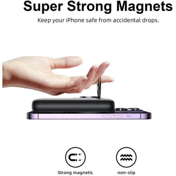 Baterie externa tip MagSafe, Fast Charge, Capacitate 10000 mAh, FONIX RePower MagStand, Compatibila cu incarcare MagSafe, Magnetica, Suport birou, Inel, 1 x USB-C, 1 x USB-A, Negru - 2