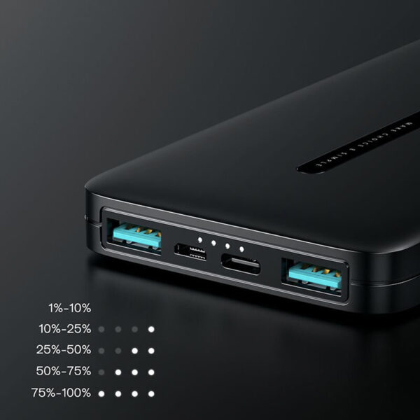 Baterie externa, Capacitate 10000 mAh, FONIX RePower Light, LED-uri pentru nivelul bateriei, 2 x USB-A, 1 x USB-C, 1 x Micro-USB, Negru - 3