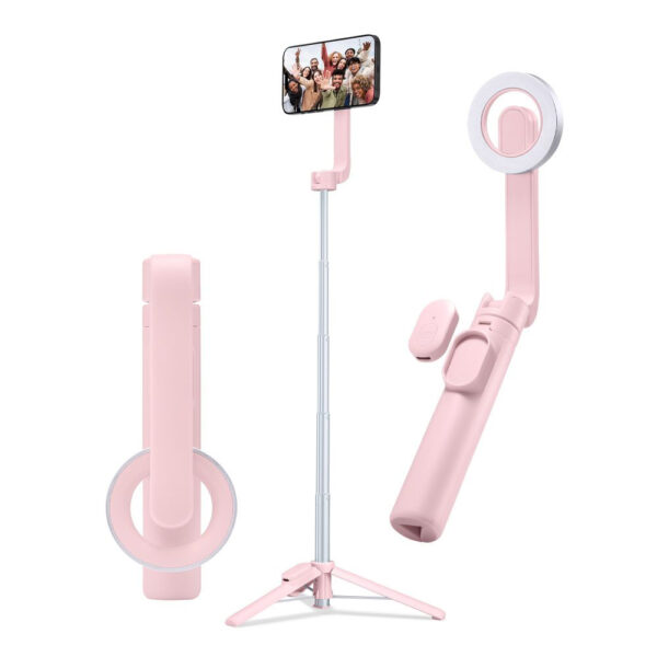 Selfie Stick, tip MagSafe, Functie trepied, Telecomanda wireless, FONIX CaptureStick Ultra, Lungime 67 cm, Bluetooth 5.0, Roz - 2