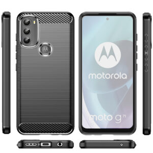 Set husa carbon cu folie compatibil cu Motorola Moto G71, Antisoc, Efect Cooling, Protectie 360, Negru - 2