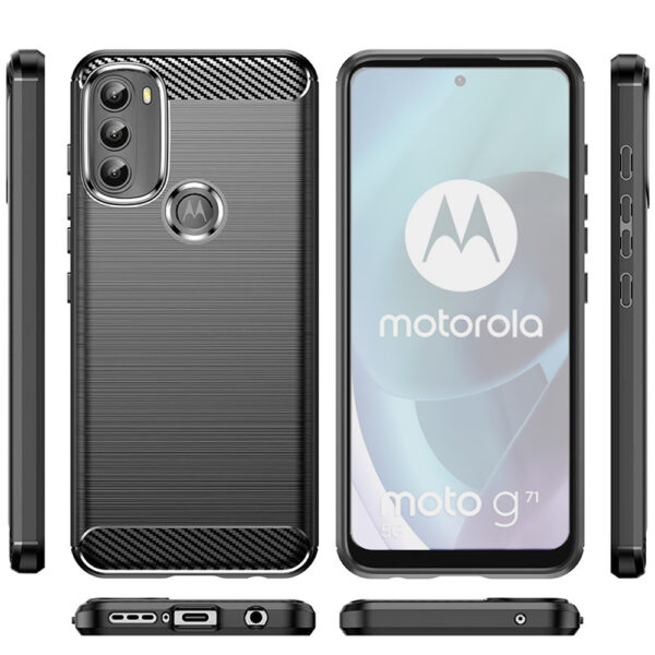 Set husa carbon cu folie compatibil cu Motorola Moto G71, Antisoc, Efect Cooling, Protectie 360, Negru - 2