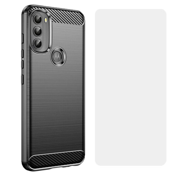 Set husa carbon cu folie compatibil cu Motorola Moto G71, Antisoc, Efect Cooling, Protectie 360, Negru - 3