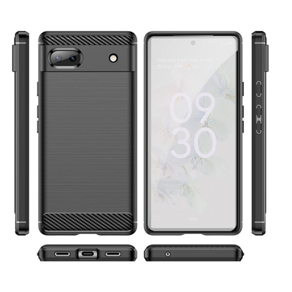 Set husa carbon cu folie compatibil cu Google Pixel 6a, Antisoc, Efect Cooling, Protectie 360, Negru - 2