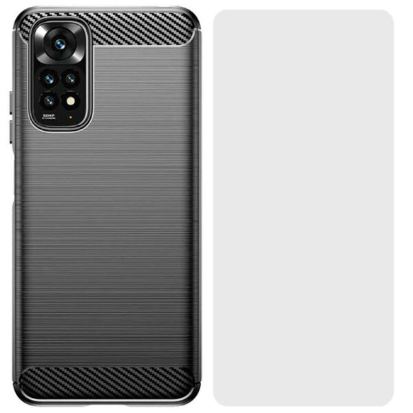 Set husa carbon cu folie compatibil cu Xiaomi Redmi Note 11 Pro 4G, Antisoc, Efect Cooling, Protectie 360, Negru - 2