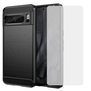 Set husa carbon cu folie compatibil cu Google Pixel 8 Pro, Antisoc, Efect Cooling, Protectie 360, Negru