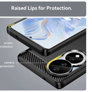 Set husa carbon cu folie compatibil cu Honor 80, Antisoc, Efect Cooling, Protectie 360, Negru - 4