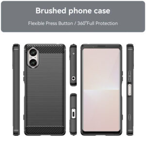 Set husa carbon cu folie compatibil cu Sony Xperia 5 V, Antisoc, Efect Cooling, Protectie 360, Negru - 2