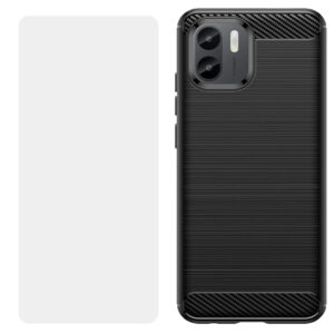 Set husa carbon cu folie compatibil cu Xiaomi Redmi A1, Antisoc, Efect Cooling, Protectie 360, Negru - 2