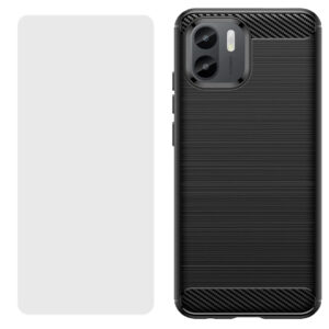 Set husa carbon cu folie compatibil cu Xiaomi Redmi A2, Antisoc, Efect Cooling, Protectie 360, Negru - 2