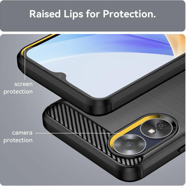 Set husa carbon cu folie compatibil cu Oppo A17, Antisoc, Efect Cooling, Protectie 360, Negru - 5