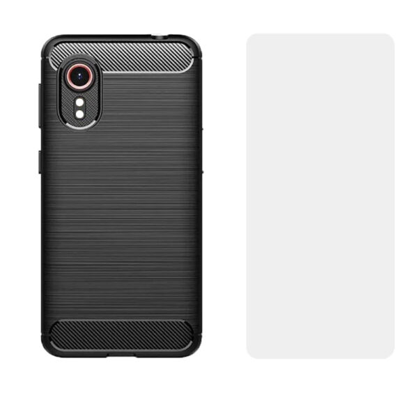 Set husa carbon cu folie compatibil cu Samsung Galaxy Xcover7, Antisoc, Efect Cooling, Protectie 360, Negru - 2