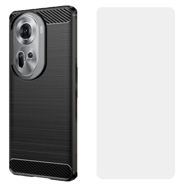 Set husa carbon cu folie compatibil cu Oppo Reno11, Antisoc, Efect Cooling, Protectie 360, Negru - 6