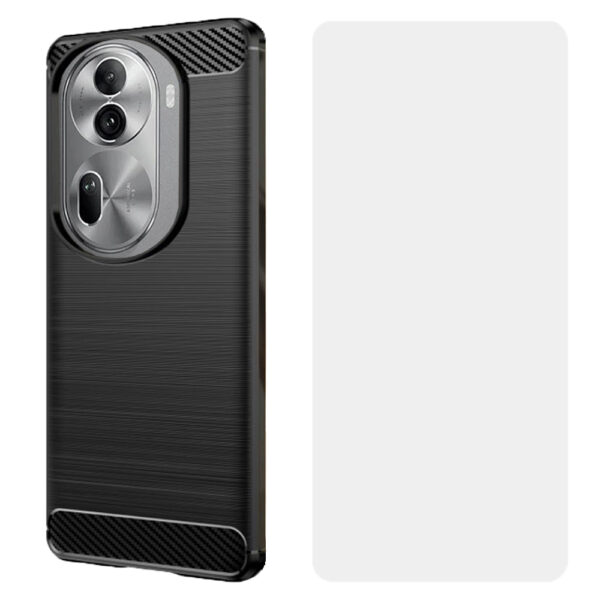 Set husa carbon cu folie compatibil cu Oppo Reno11 Pro, Antisoc, Efect Cooling, Protectie 360, Negru - 4